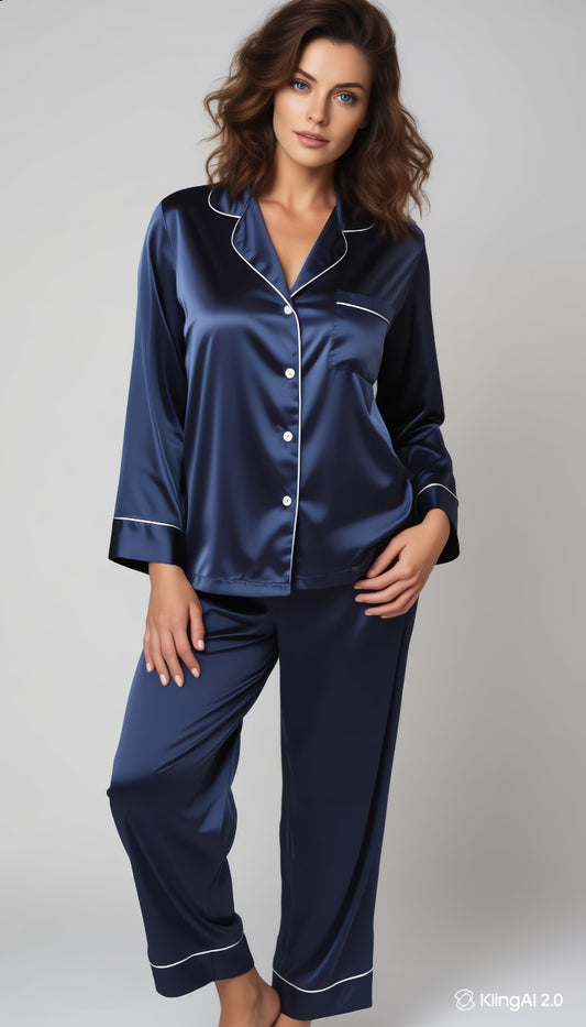 Pijama Americano Longo, Tecido Cetim (Poliéster com Elastano)