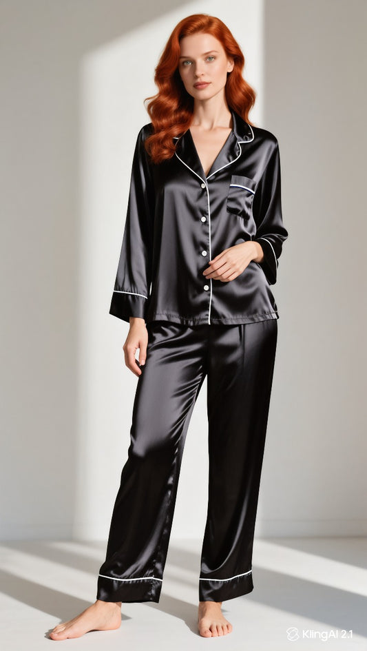 Pijama Americano Longo, Tecido Cetim (Poliéster com Elastano)