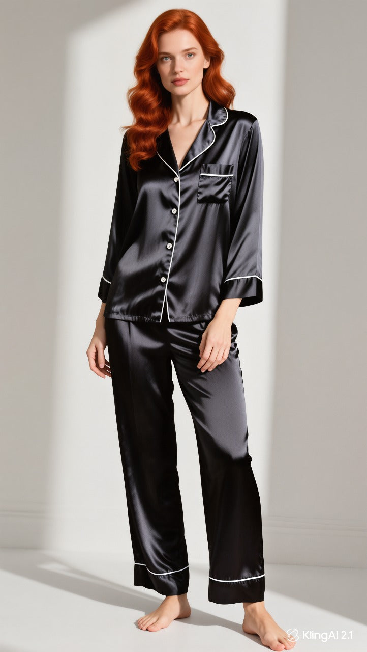 Pijama Americano Longo, Tecido Cetim (Poliéster com Elastano)