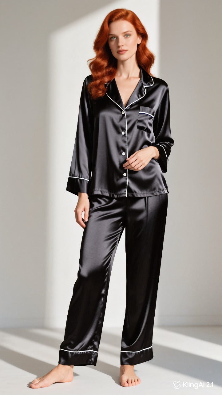 Pijama Americano Longo, Tecido Cetim (Poliéster com Elastano)