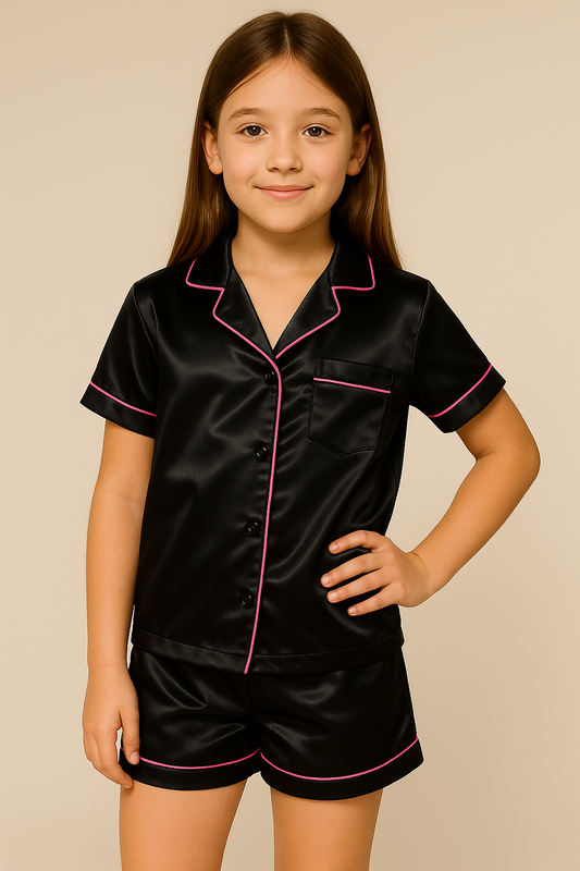 Pijama Americano Curto Infantil, Tecido Cetim (Poliéster com Elastano)